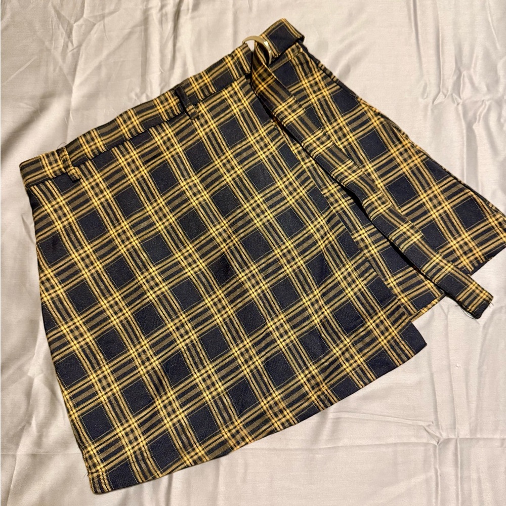 Plaid Wrap Skirt in Yellow and Black